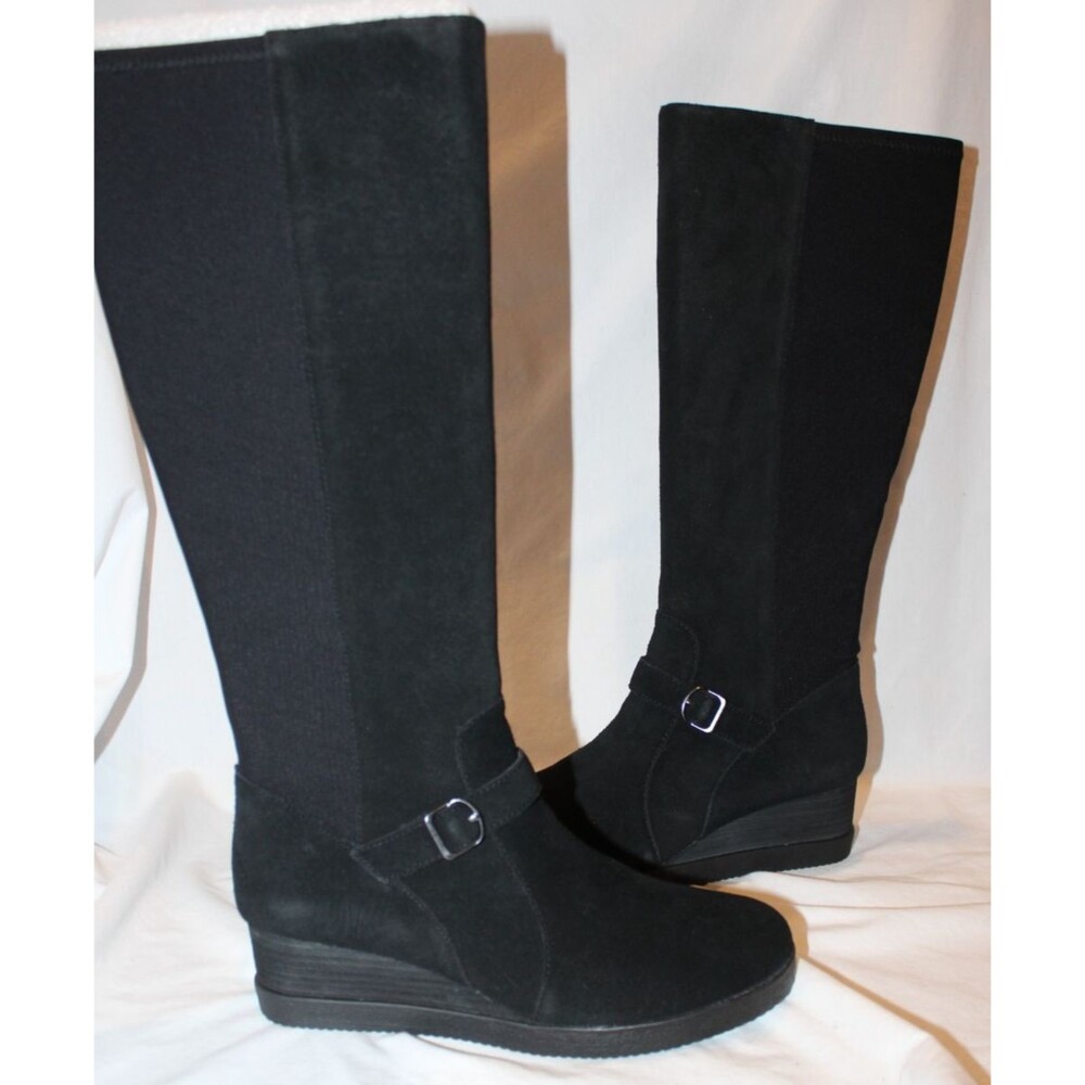 DANSKO WOMEN'S SHEILA TALL SUEDE WEDGE HEELED BOOTS NIB BLACK EU 41 US 10.5-11